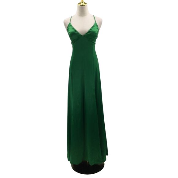 LULU'S L Green VNeck Enchanting Appearance Side Slit Lace-Up Maxi Dress NEW B109 - Picture 3 of 10